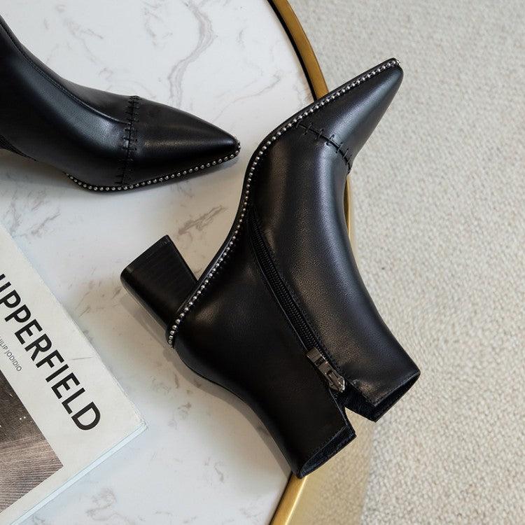 All-match Metal Bead High-heel Martin Boots Simple Nude Boots