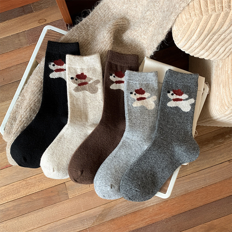 Women's Socks Winter Thickening Wool Socks Cartoon Scarf