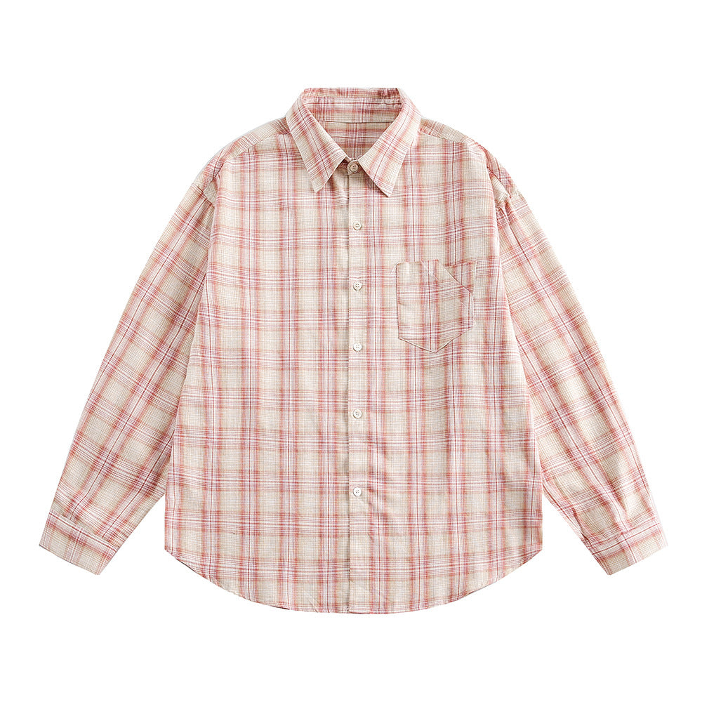Irregular Pocket Personality Design Loose Plaid Shirt High Street Tide