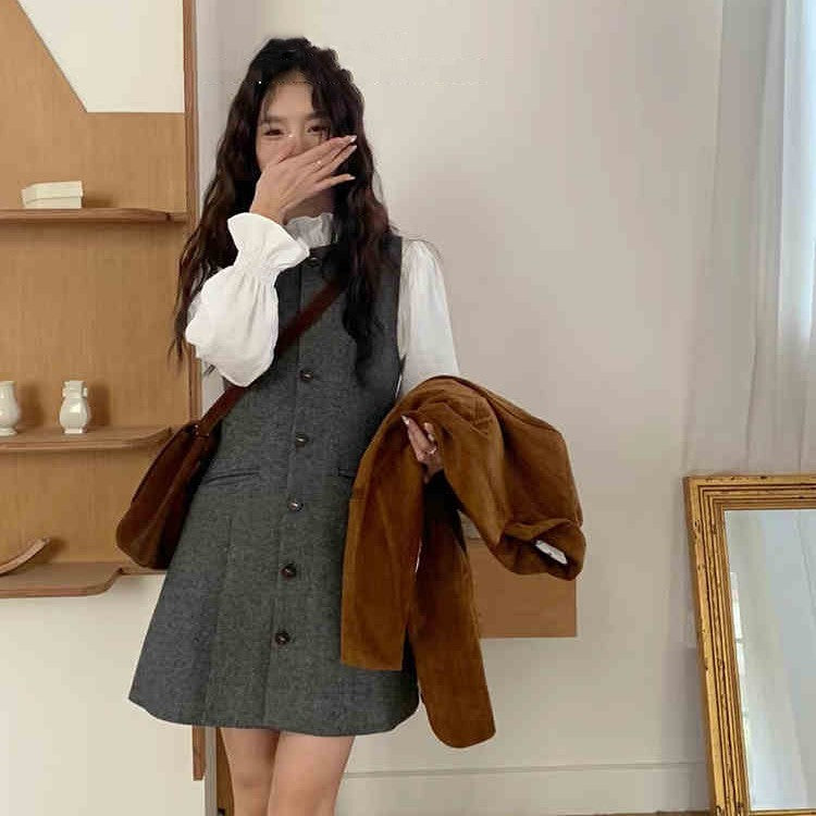 Women's Single-breasted Wool Vest Skirt