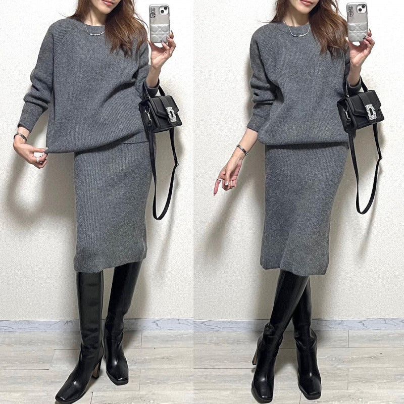 White Collar Thickness Knitted Two-piece Thermal Base Bandage Dress Suit