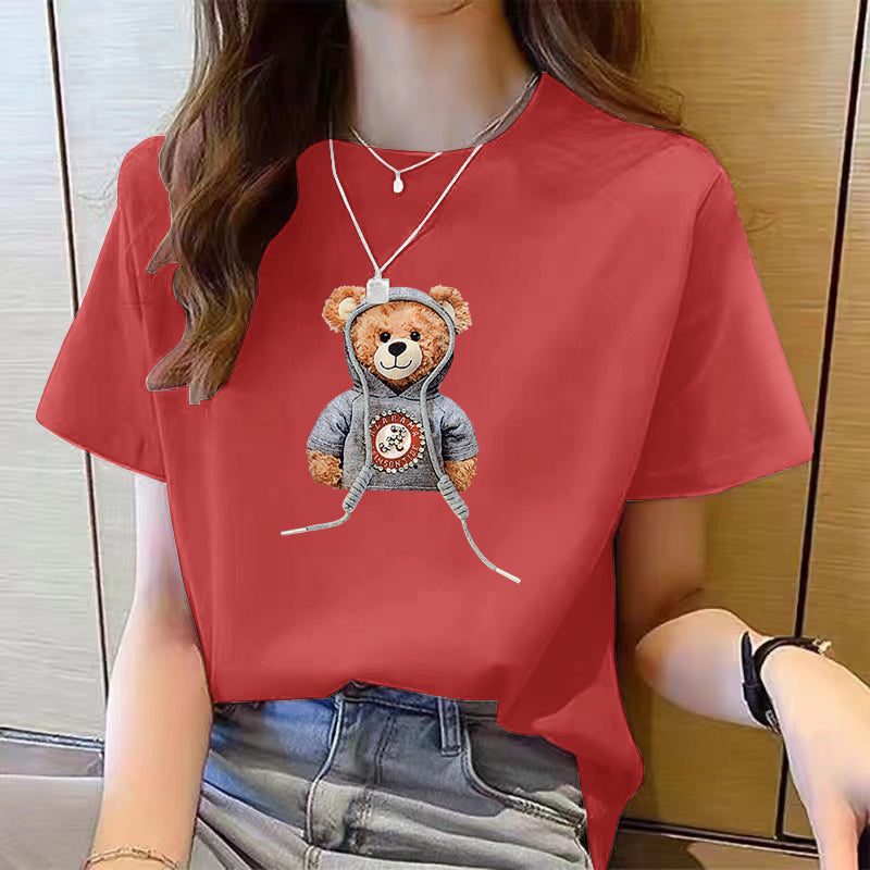 Women's Cute Bear Plus Size Cotton Short Sleeve T-shirt