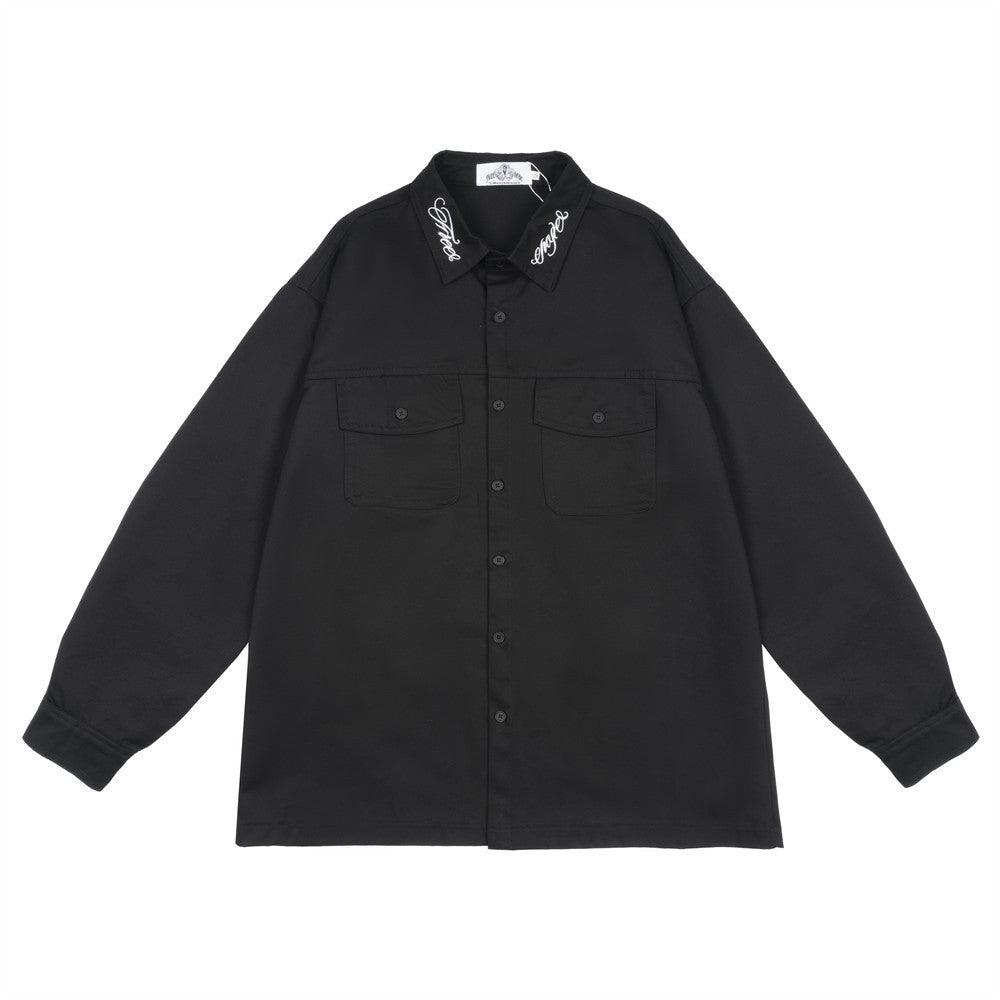 Artistic Embroidered Letter Long Sleeve Shirt