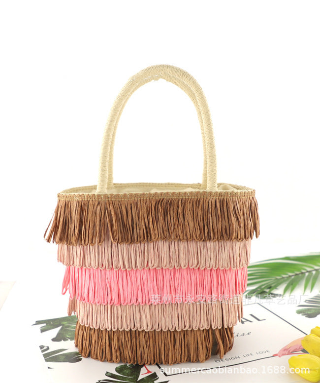 Colorful Tassel Paper Rope Straw Bag Tote
