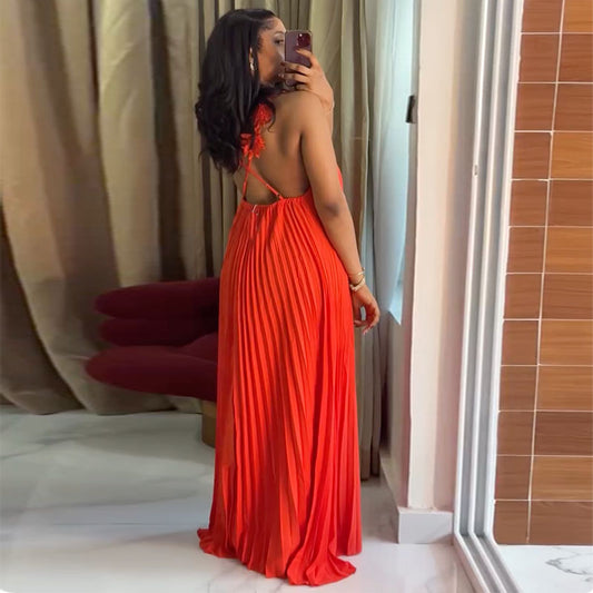 Sweet And Fresh Strapless Backless Pleated Maxi Dress