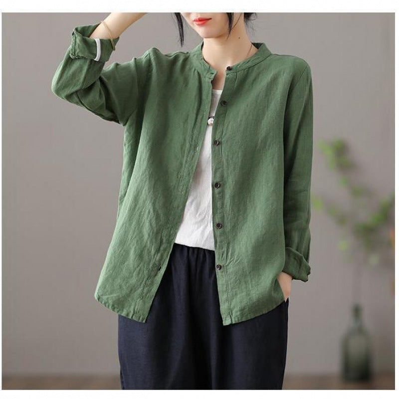 Long Sleeve Shirt Loose Slim Fit Slimming Pure Color All-matching