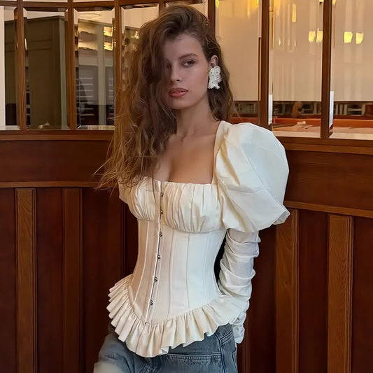 Womens Cropped Top With 3D Bubble Sleeves And A Cinched Waist