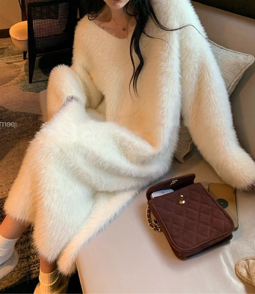 Socialite-style Soft Cuddly Sweater Dress For Women Autumn Winter