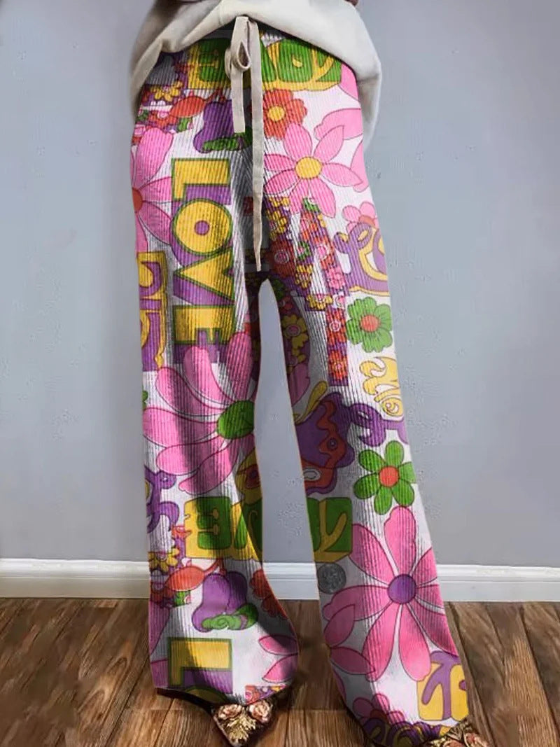 D Printed European And American Leisure Wide Leg Sports European And American Trousers