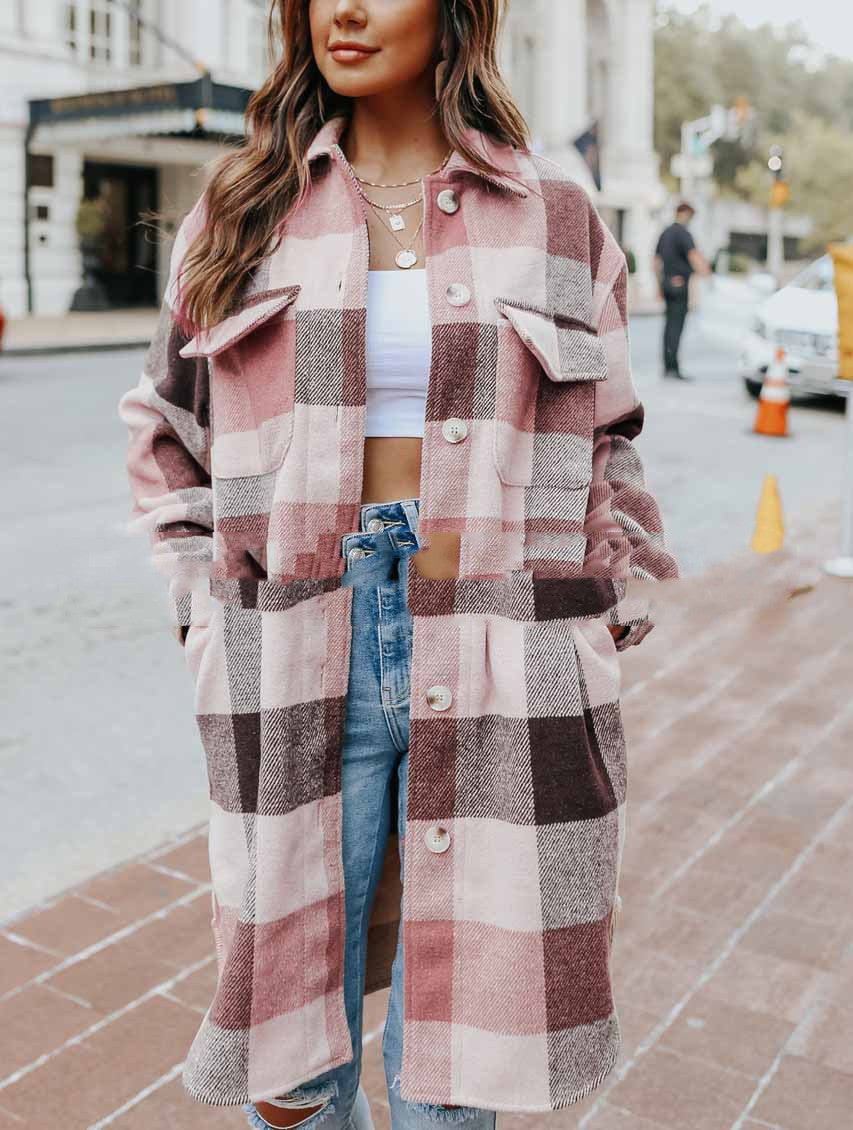 European And American Lapel Loose Women's Plaid Woolen Jacket