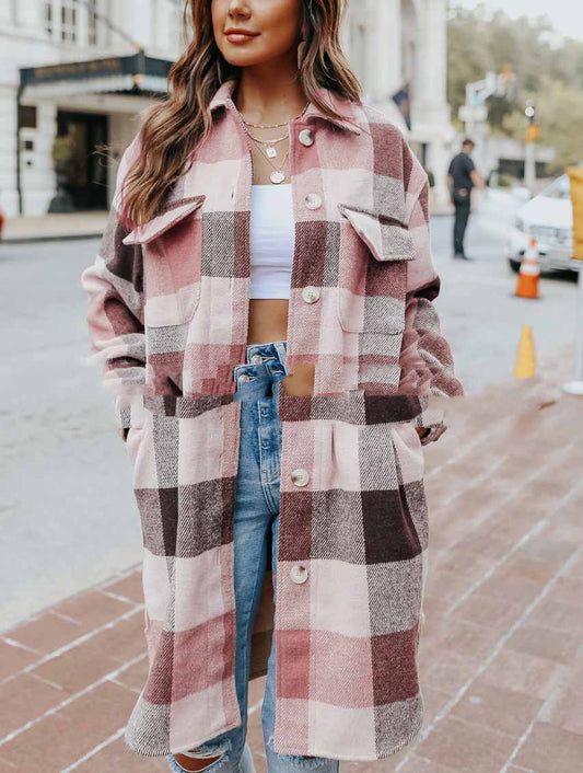 European And American Lapel Loose Women's Plaid Woolen Jacket