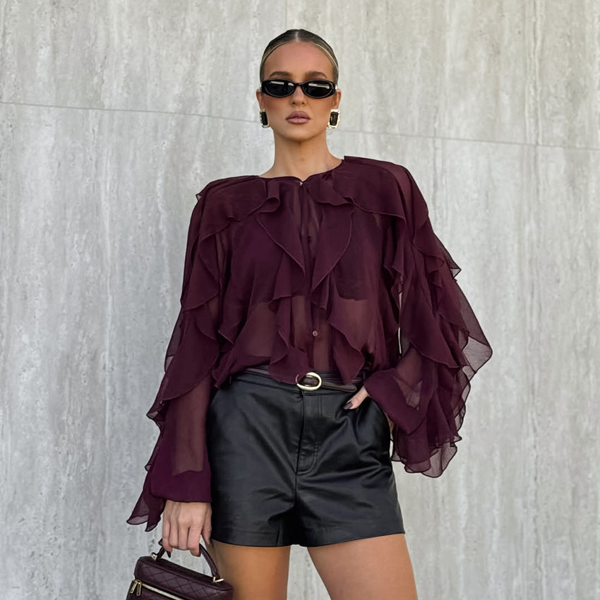 Fashionable High-end Layered Ruffle Blouse For Women
