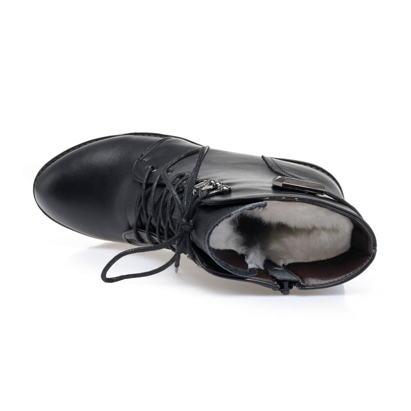 New Leather Martin Mid-tube Women's Boots Thick Heel Waterproof Platform