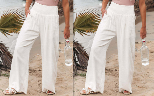 Women's Pants Casual Wide Leg Cotton Linen Loose Trousers
