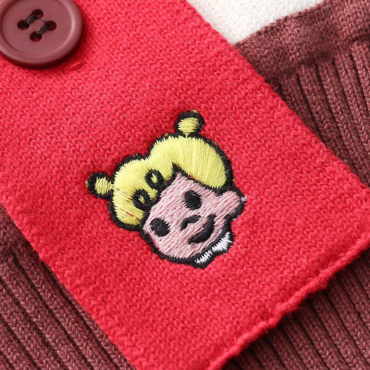Cartoon Embroidery Contrast Color Striped Thick Thermal Knitting Scarf