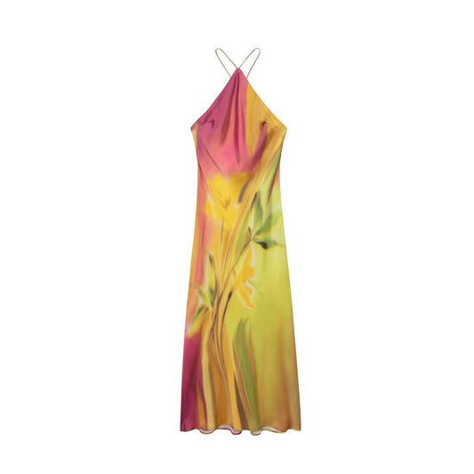 European And American Style Women's Printed Sleeveless Halter Sexy Loose Long Dress