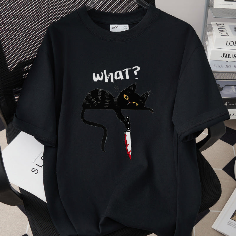 Stylish Cotton Short-Sleeve T-Shirt With A Cat Print