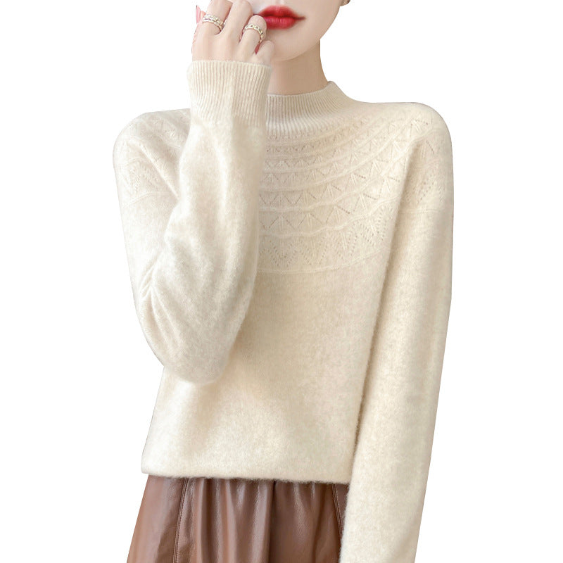 Front Line Ready-made Garments Half-collar Wool Sweater Women's Inner Wearing Hollow-out Loose Knitted Base