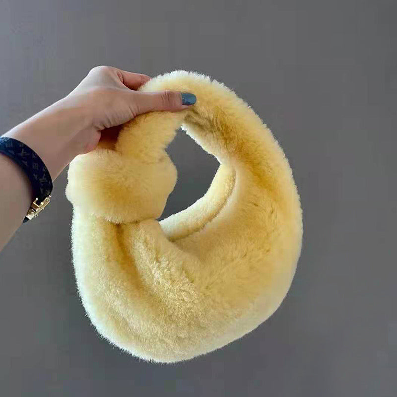 Ladies Hand Lamb Wool Knotted Cloud Bag
