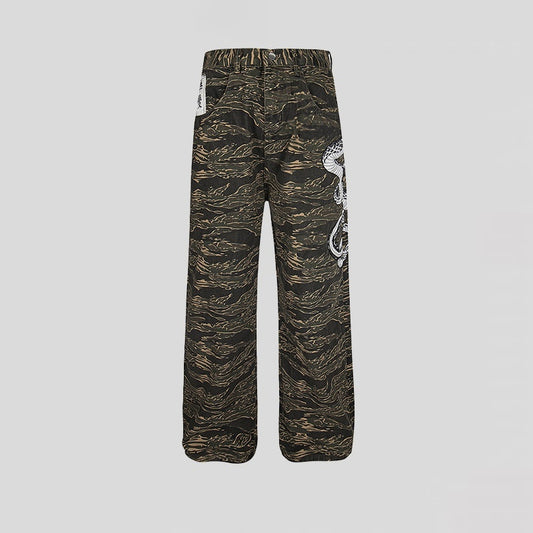 Casual All-match Camouflage Snake Year Limit Denim Paratrooper Pants