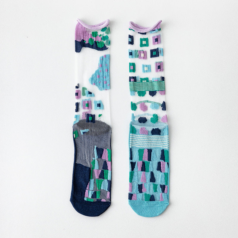 Womens Glass-knit Asymmetrical Ruffle Ankle Socks