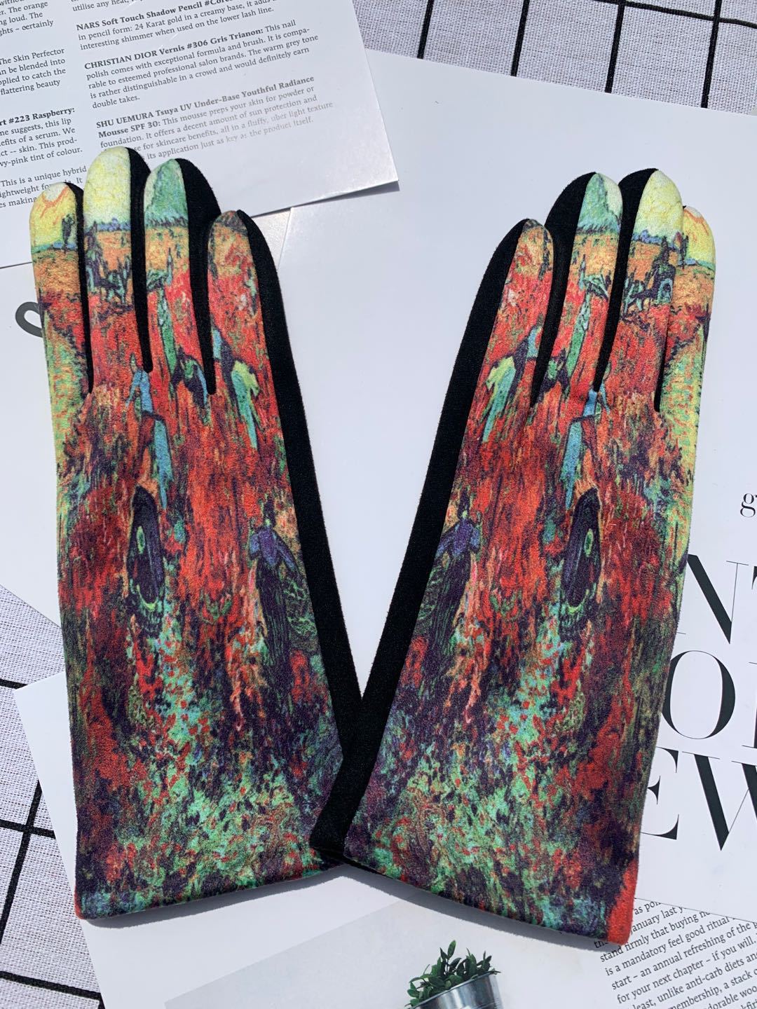 Autumn And Winter Fashion Trends Oil Painting Gloves AB Suede