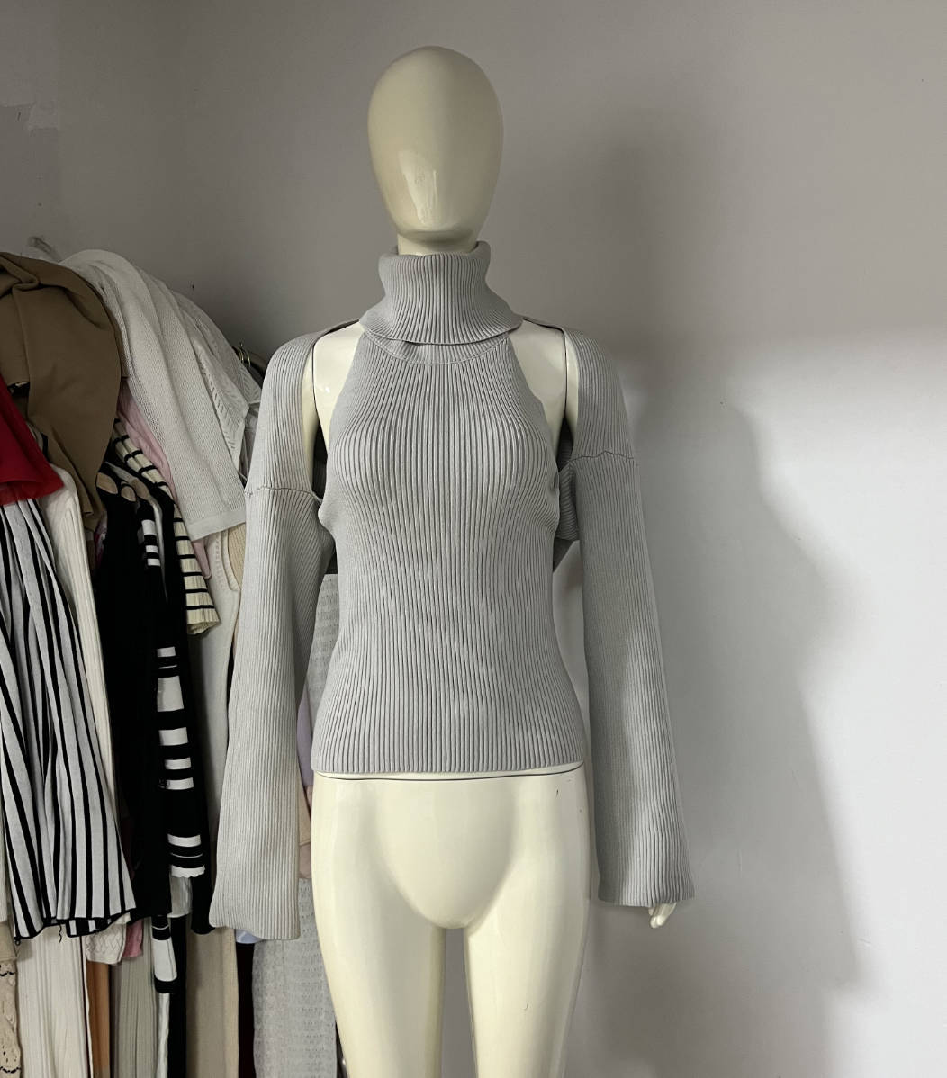 Sexy Backless Buckled Knit Vest And Long-Sleeve Shawl Two-Piece Set