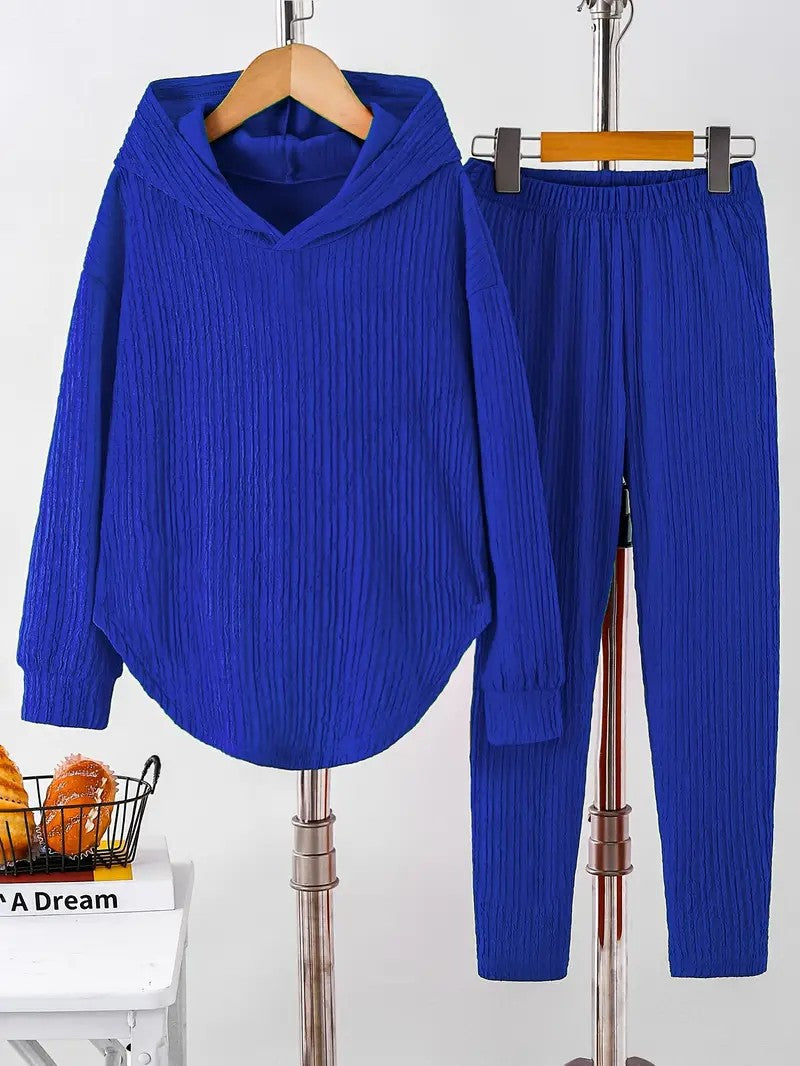 Casual Women's Long Sleeve Hooded Sweatshirt And Pants Two-Piece Set