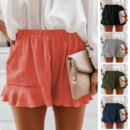 Women's Casual Solid Color High Waist Pleated Loose Straight Leg Pants