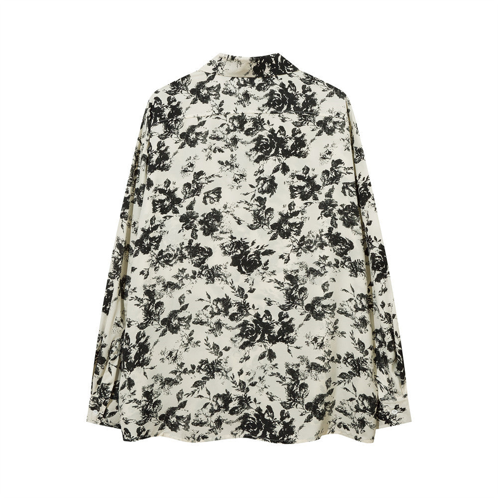 Men's Autumn Casual Loose Pu Shuai Street Lapel Niche Flower Shirt