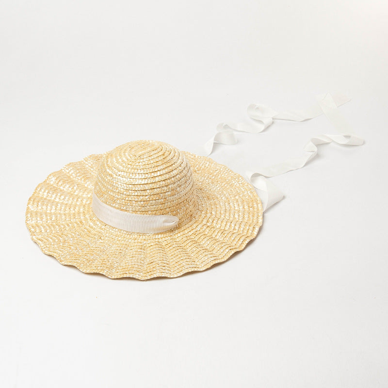 Children's New Shell Type Large Brim Strap Straw Hat