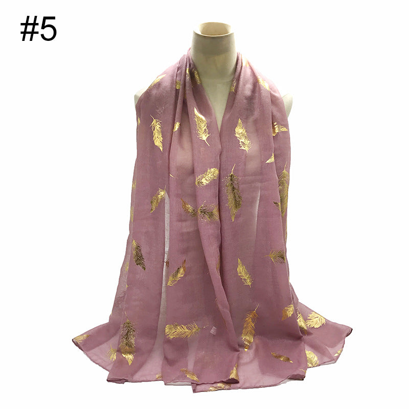 Gold Leaf Print Women's Versatile Scarf Turban Shawl