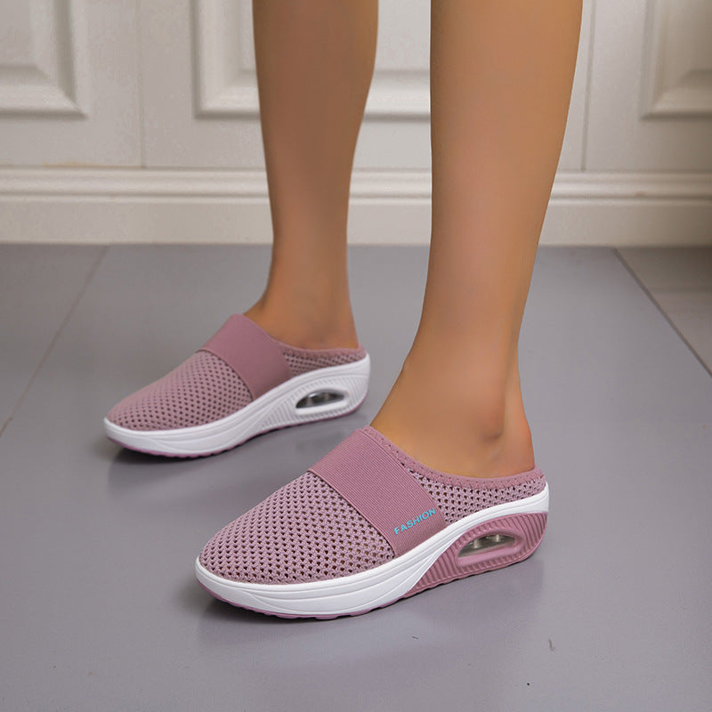 Daily Casual Baotou Mesh Round Head Wedge Heel Plus Size Slippers