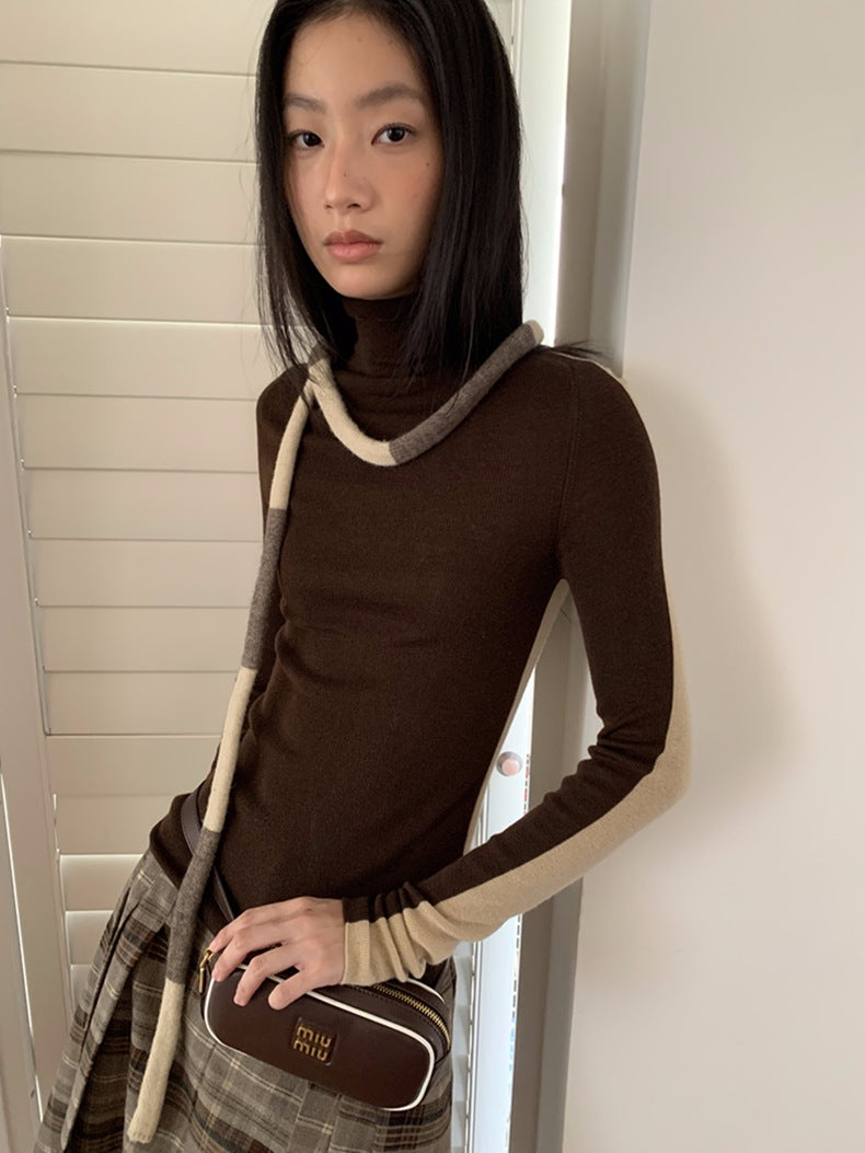 Double-color Women's Contrast Color Slim Fit Woolen Sweater