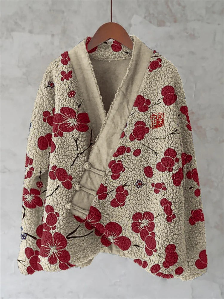Womens Printed Kimono Cardigan Fleece Jacket Fashionable Womens Outerwear
