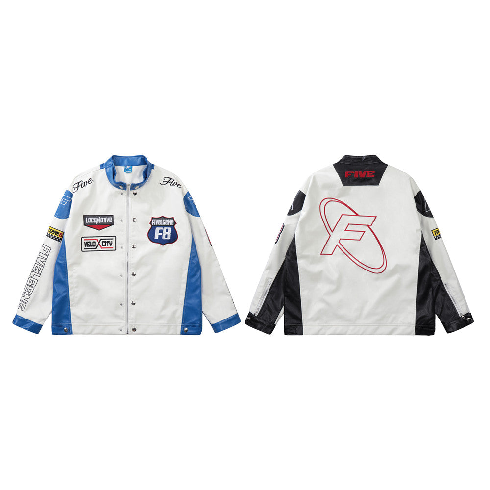 National Fashion American Color Matching PU Leather Jacket