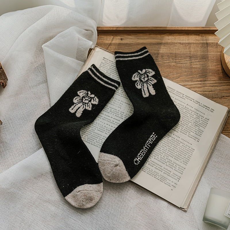 Gentle Color Sweet Thick Socks With Small Leather Shoes