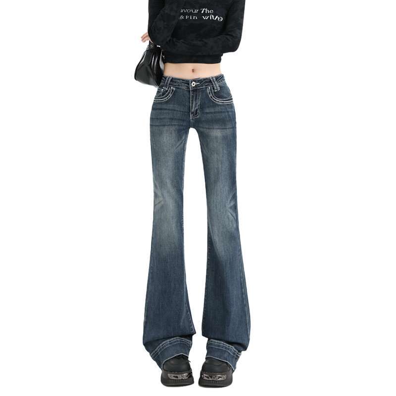 American Retro Stretch Washed Spicy Girl Flare Pants Women Low Waist Slimming