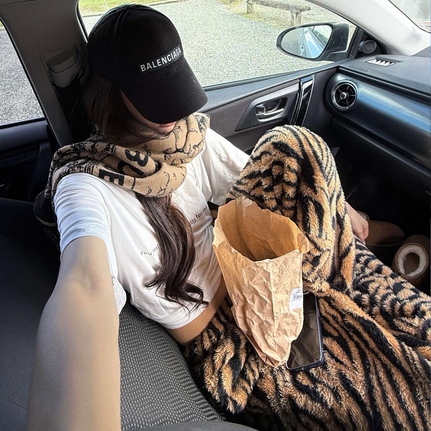 French Retro Flannel Tiger-Print Pajama Pants