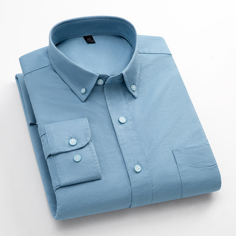 Mens Pure Cotton Solid-Color Breathable Oxford Shirt