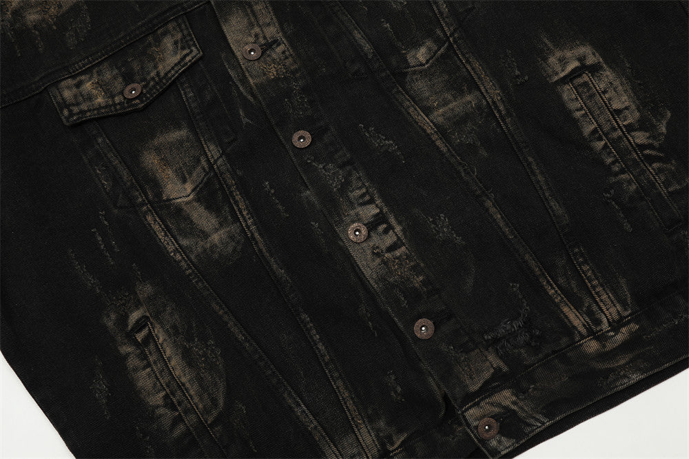 Waste Soil Wind Spray Painting Ripped Distressed Denim Clothes Jacket