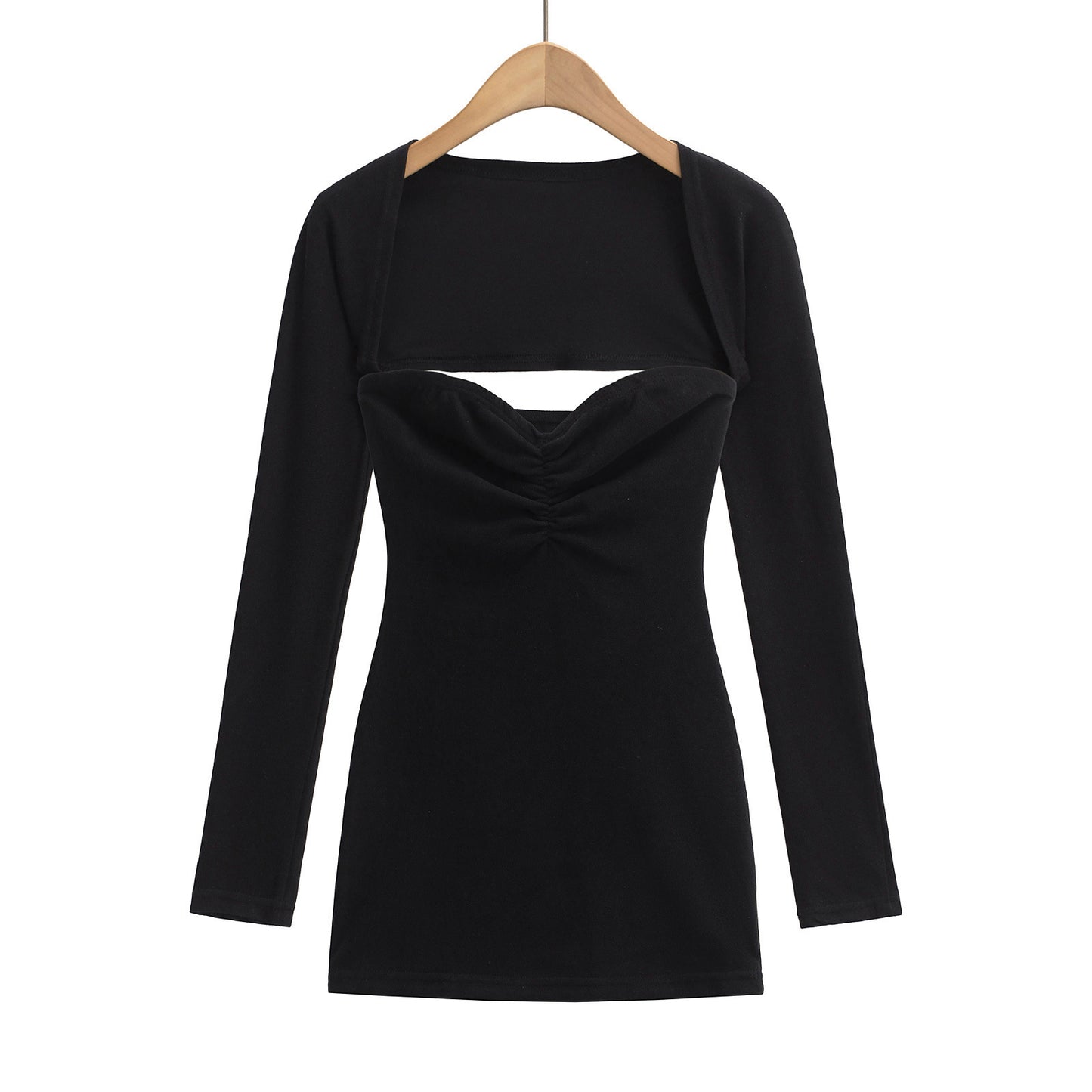 Sleeveless Long-Sleeve Draped Knit Flare Pants Set
