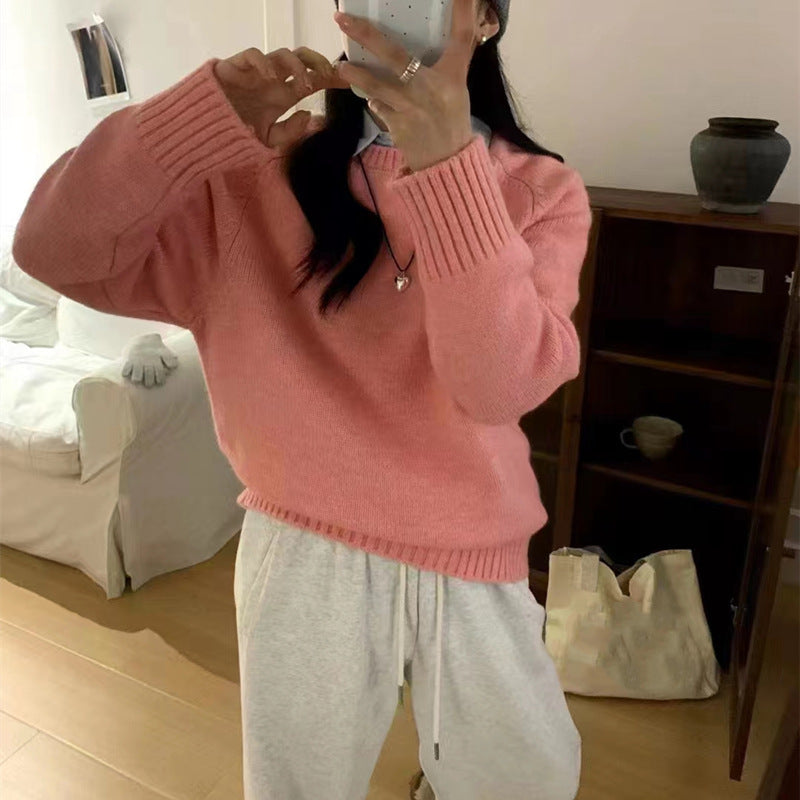 Solid Color Pullover Design Women's Knitted Top