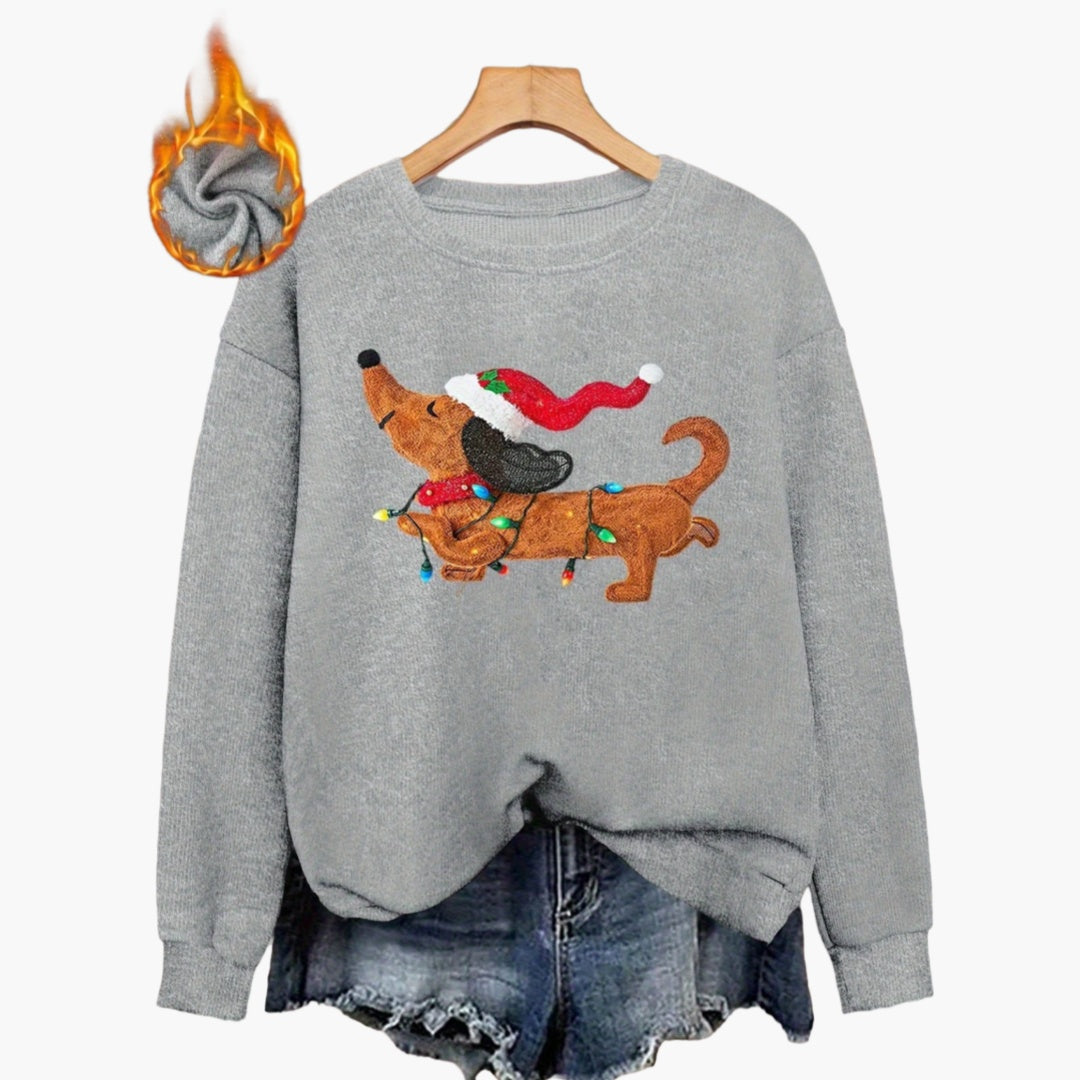 Womens Loose-Fit Cartoon-Print Crew-Neck Long-Sleeve Thermal Sweater