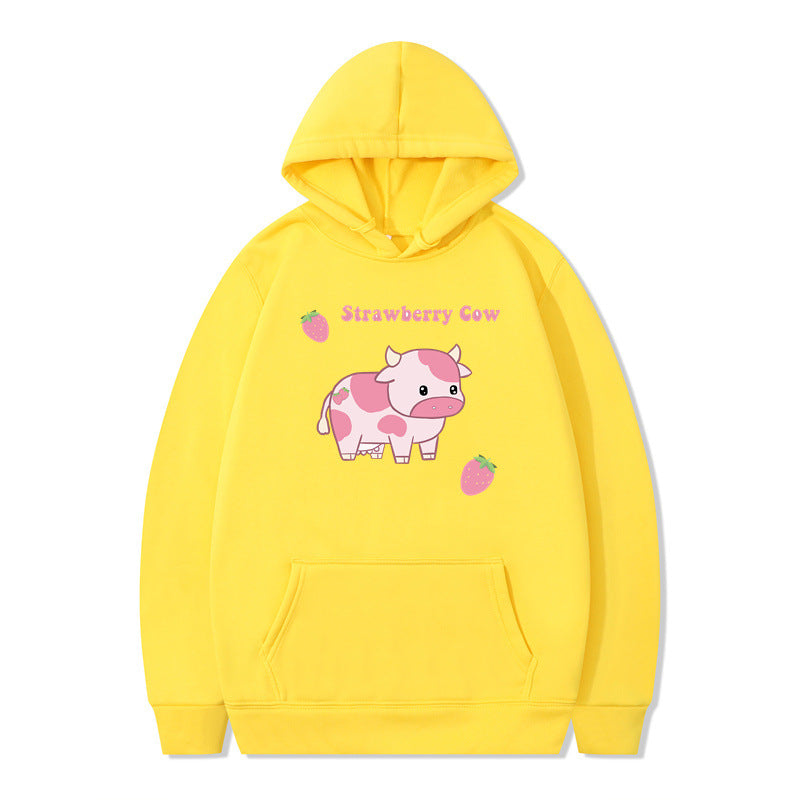 Strawberry Milk Print Langærmet Hættetrøje