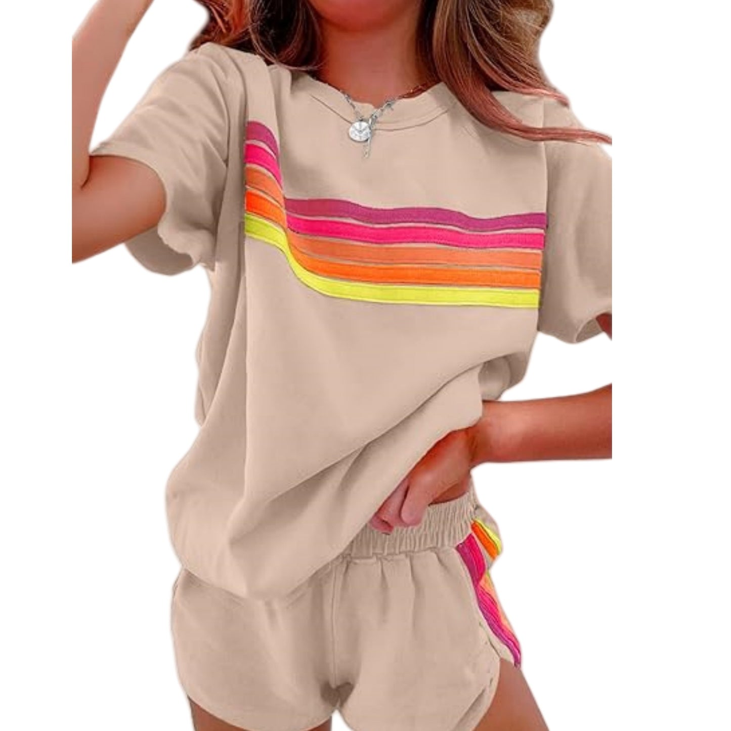 Simple Contrast Color Fashion Casual Set Women