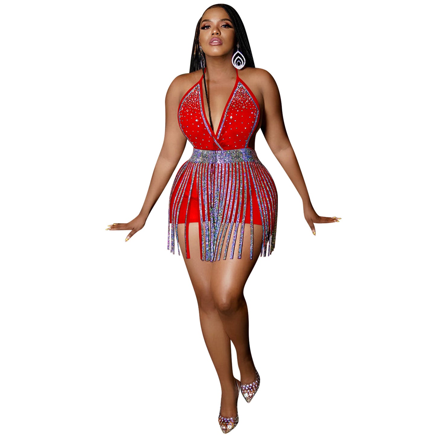 Fashion Jumpsuit Tassel Skirt Two-piece Set