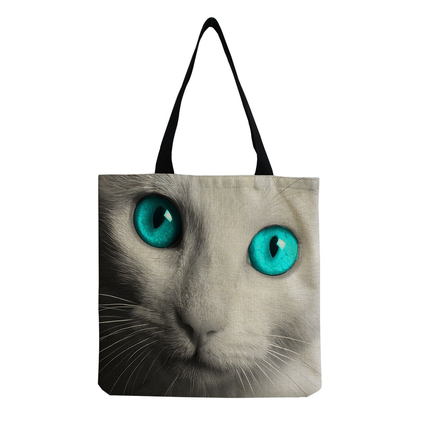 Cartoon Cute Cat Printed Cotton And Linen Shopping Bag