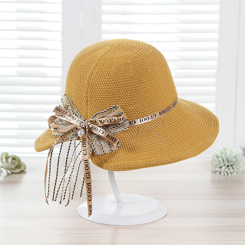 Straw Hat Bow Foldable Fashion