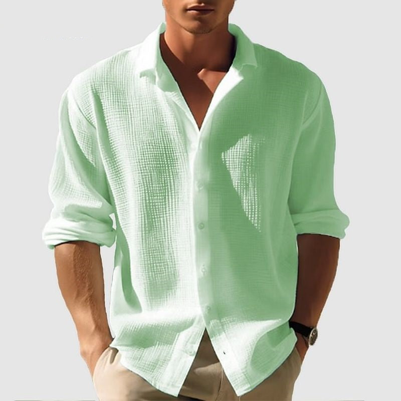 Herre revers langærmet skjorte mode ensfarvet enkeltradet toppe efterår forårstøj